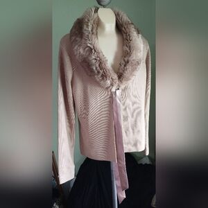 Vintage sweater with removable Fur Collar Croft Barrow LG